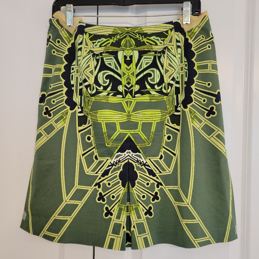 Per se green/navy print cotton skirt, size 8